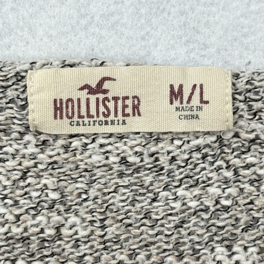 Hollister Womens Marled V-Neck Knit Sweater Grey White Space Dye M/L 3R2897